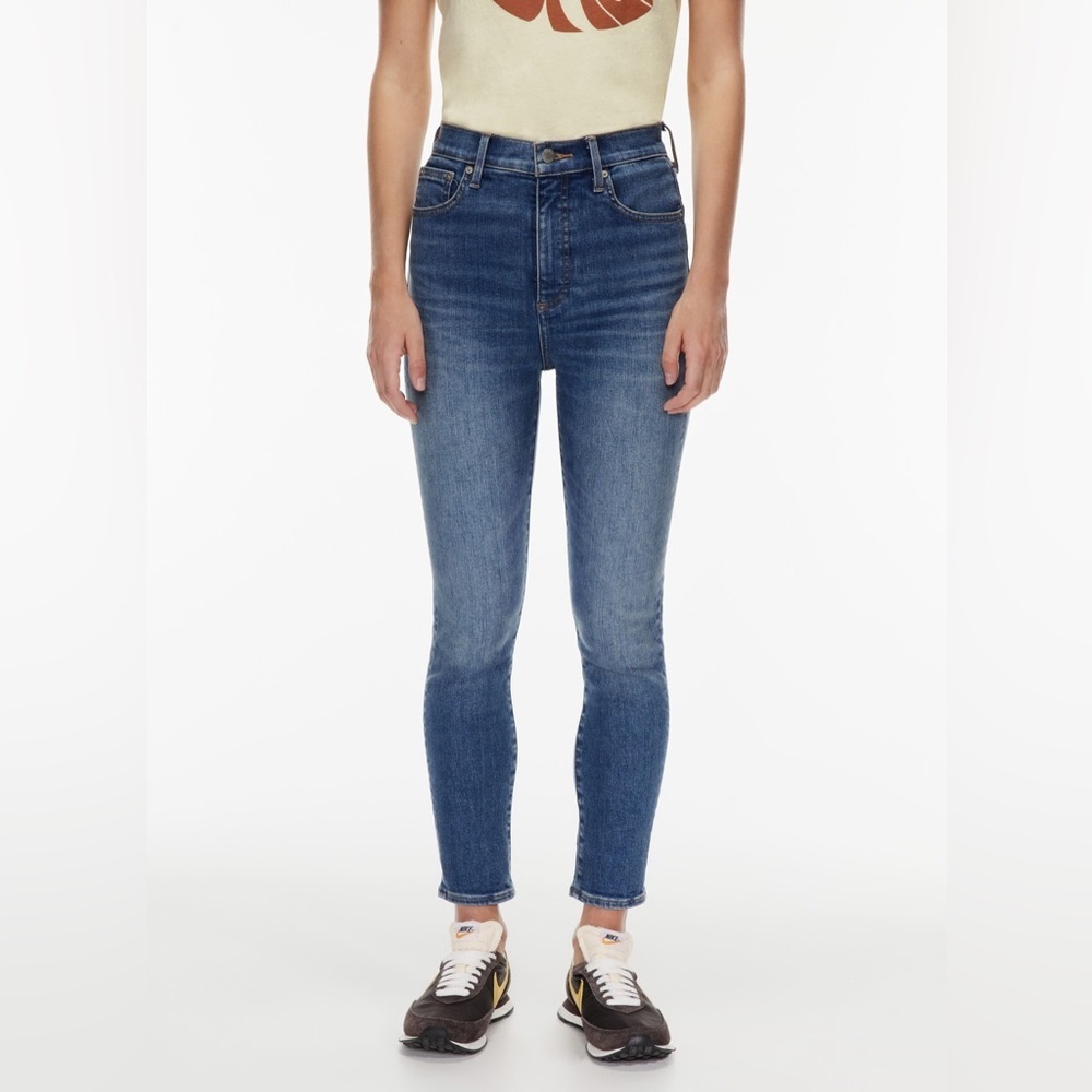 Denim Forum Mid-Rise Skinny Jeans in Medium Blue Wash
